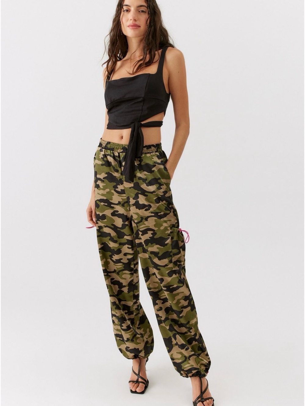 Urban Renewal Green Camouflage Elastic Waist Pants